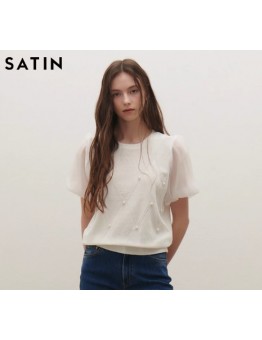 【Proxy Purchase】SATIN Luxe Sweet Style Knitwear - 2025 Spring/Summer New Short-Sleeve Loose Top for Women (Model: O252T961)