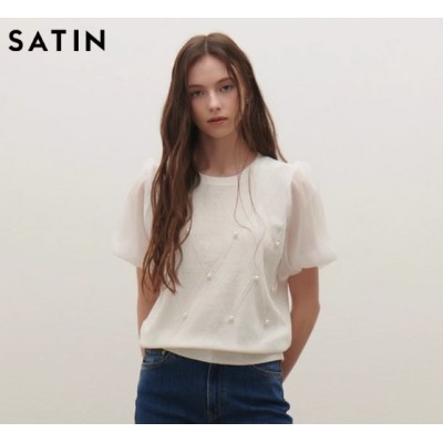 【Proxy Purchase】SATIN Luxe Sweet Style Knitwear - 2025 Spring/Summer New Short-Sleeve Loose Top for Women (Model: O252T961)
