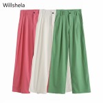 2025 Women Fashion Wide Leg Pants Linen Textured Vintage Loose trousers woman Pants y2k pantalon pour femme